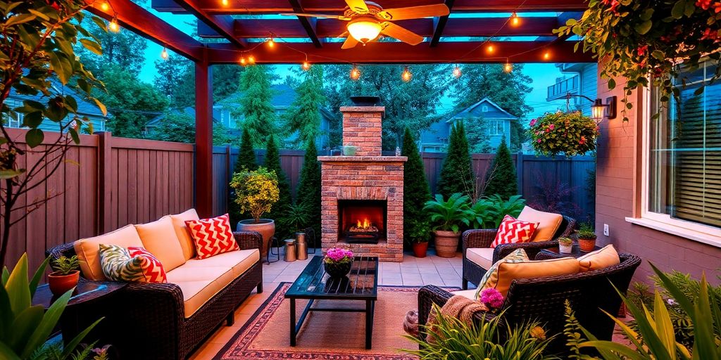 Cozy outdoor living space in Ottawa with comfortable seating and lush plants