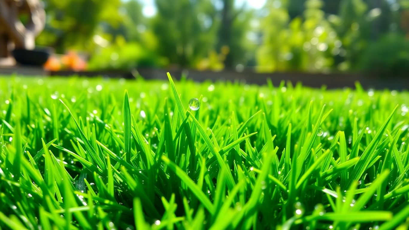 Watering new sod with a garden hose to establish strong roots