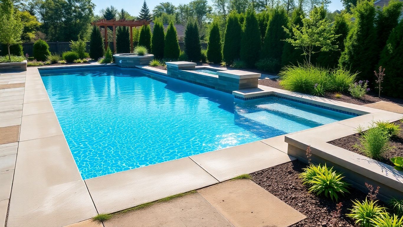 Ottawa concrete pool with modern landscape design.