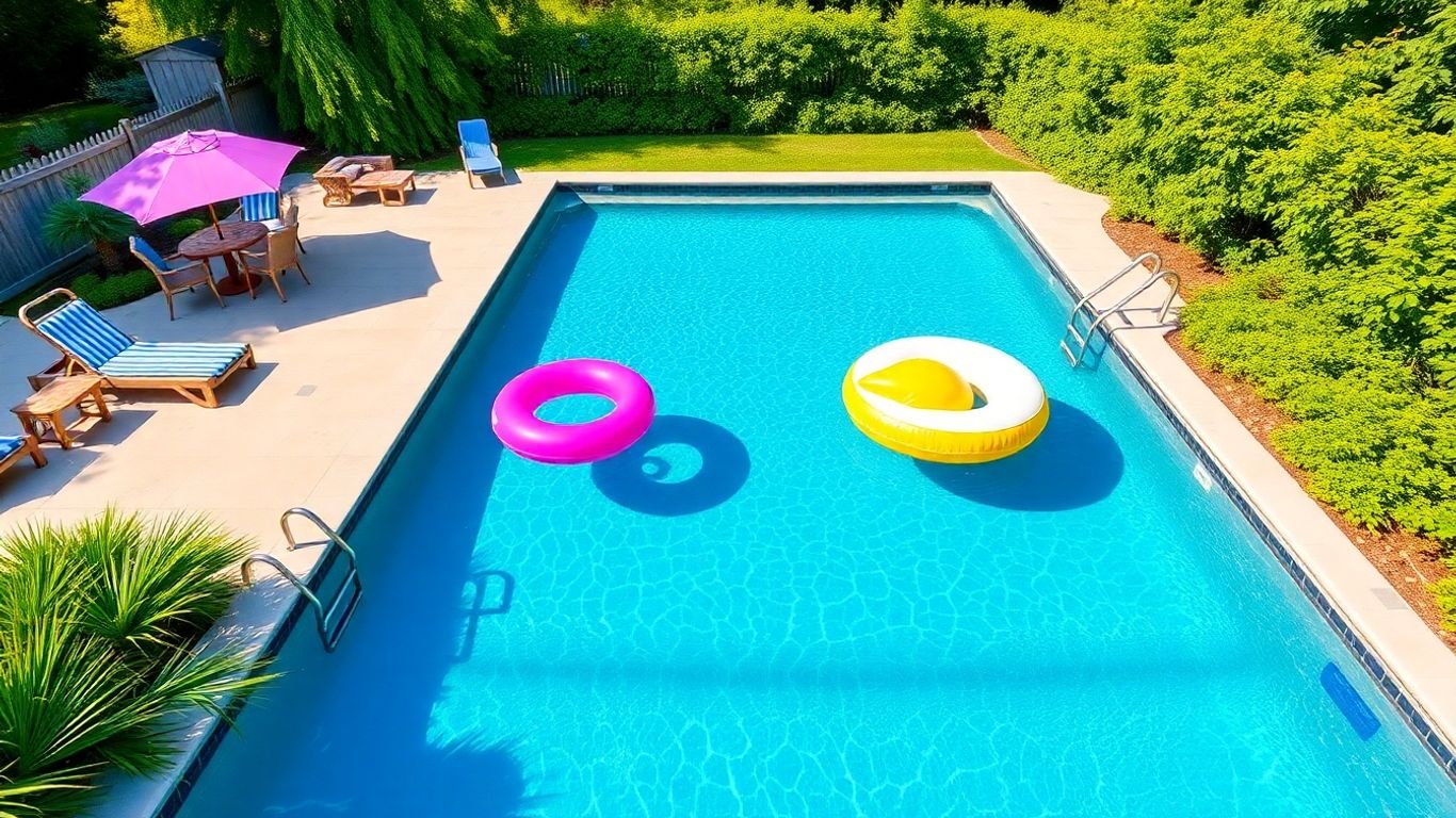 Ottawa backyard swimming pool with stylish accessories.