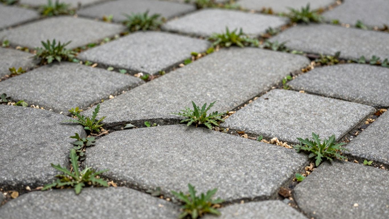Interlock sand being brushed into paver joints to secure and stabilize the surface