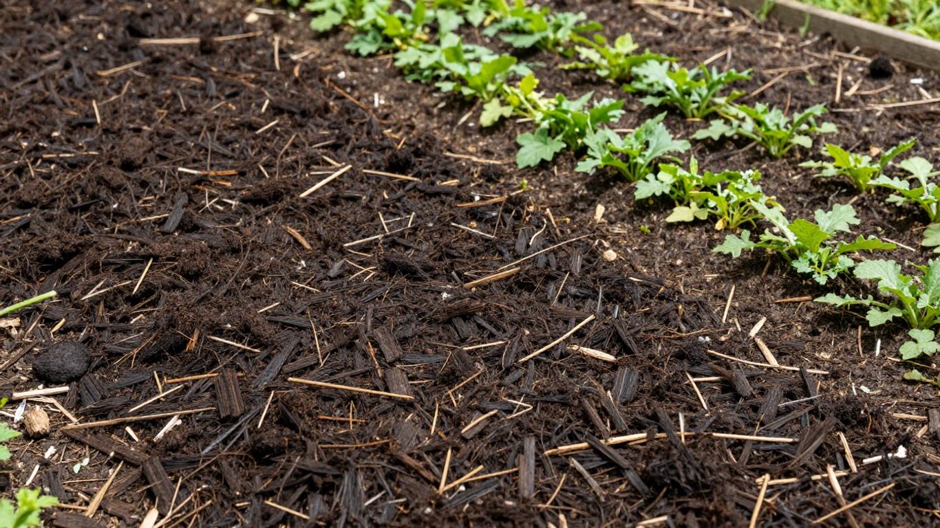 Improper mulching in garden beds causing weeds to grow around plants