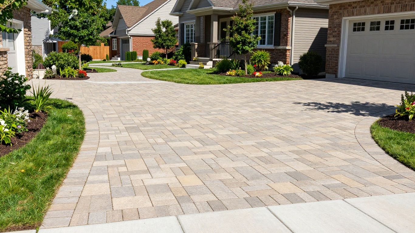 Interlock driveway installation in Ottawa showing paving stones and layout affecting overall interlock cost