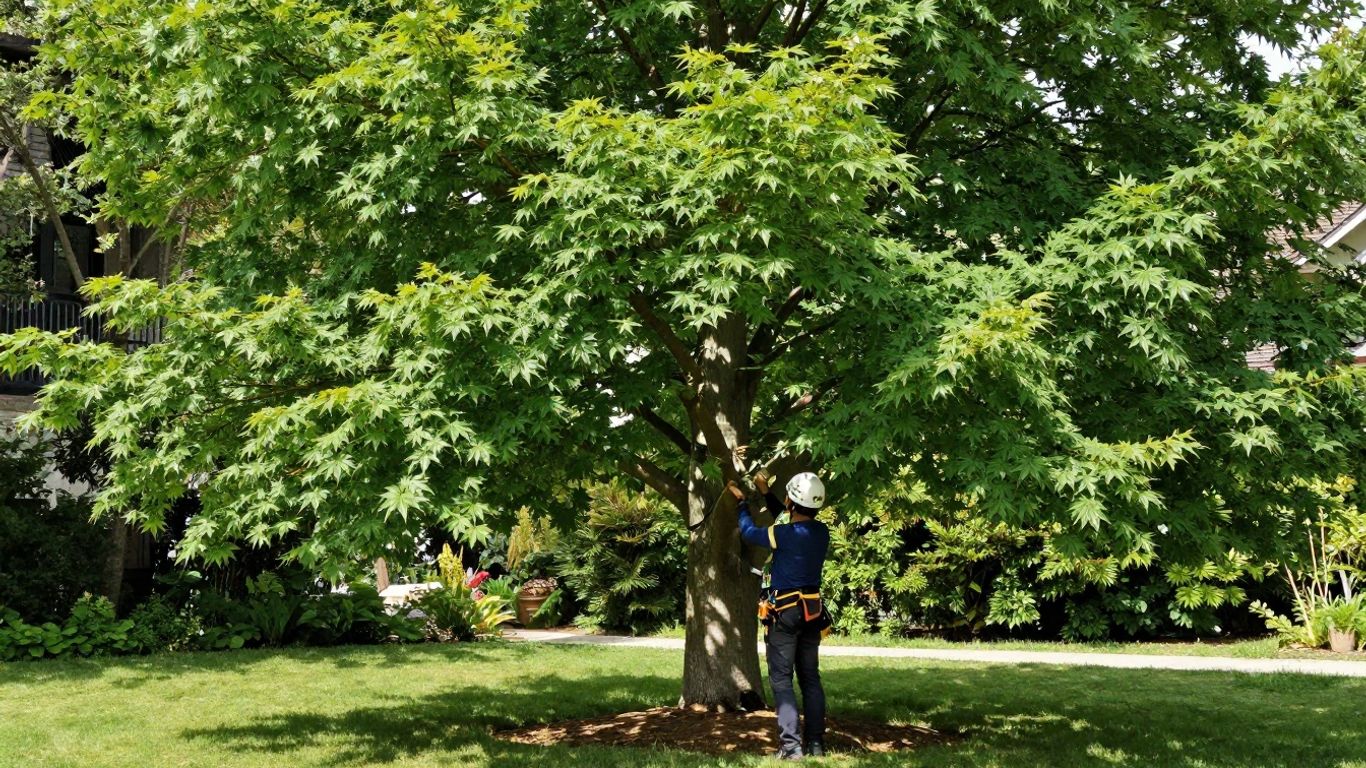 Felling a Tree Safely — Ottawa Arborist Assessment Certified arborist assessing a maple tree before felling a tree in Ottawa