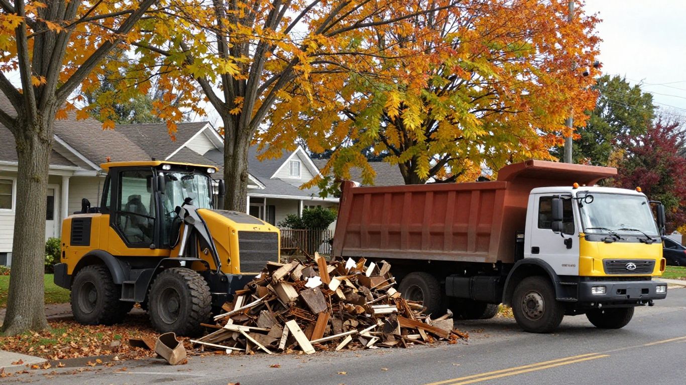 Log debris and equipment showing the added scope of removal beyond felling a tree
