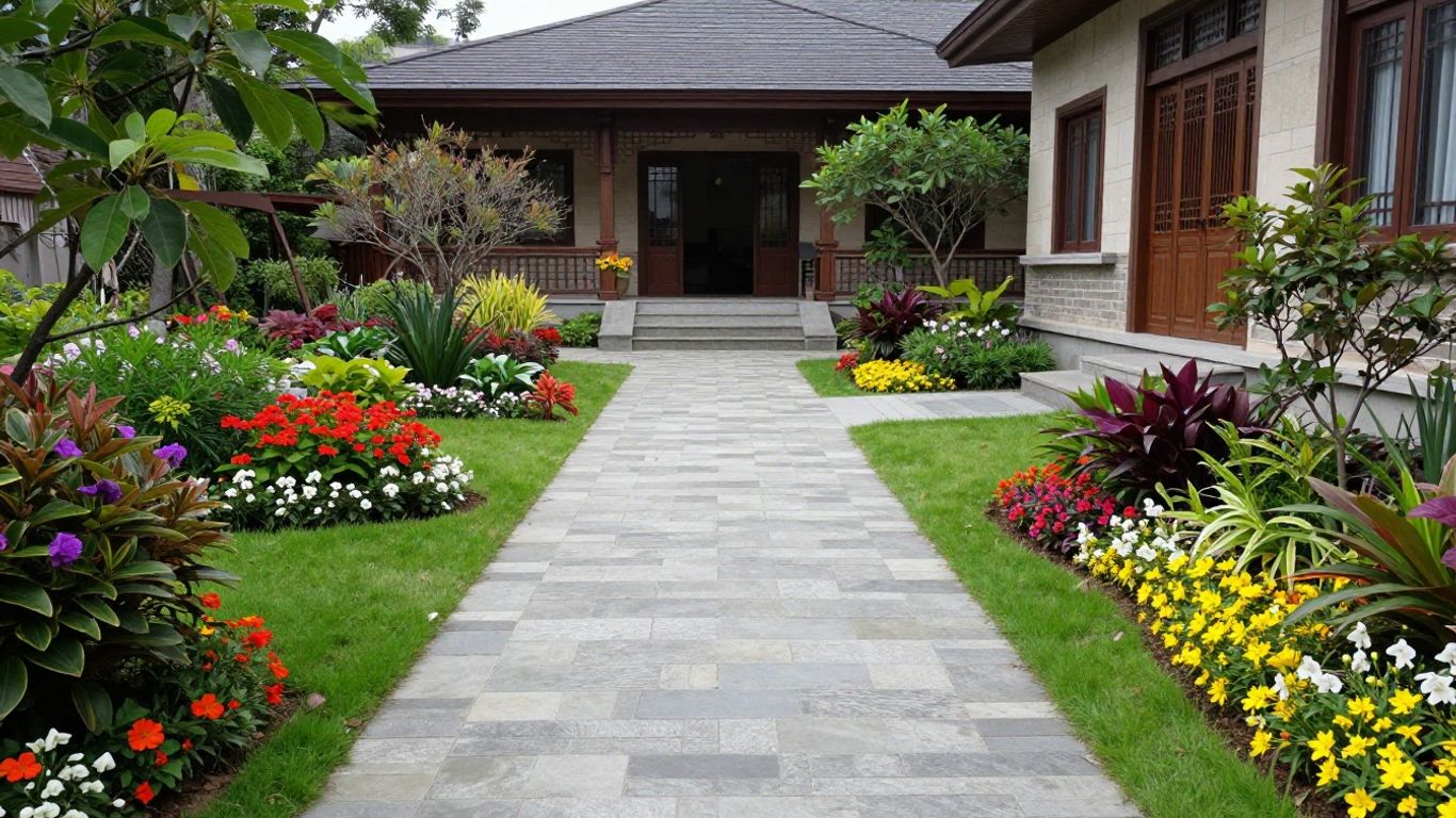 Walkway Pavers Installation in Ottawa A newly installed interlocking walkway leading to a front entrance in an Ottawa home, showing clean paver joints and a curved layout.