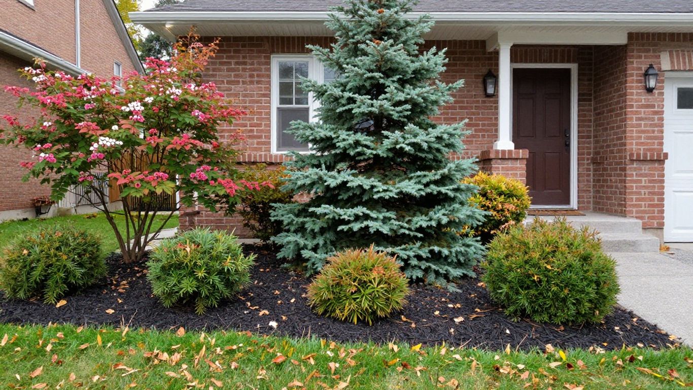 Best small front yard tree with ornamental landscaping and evergreen planting in Ottawa