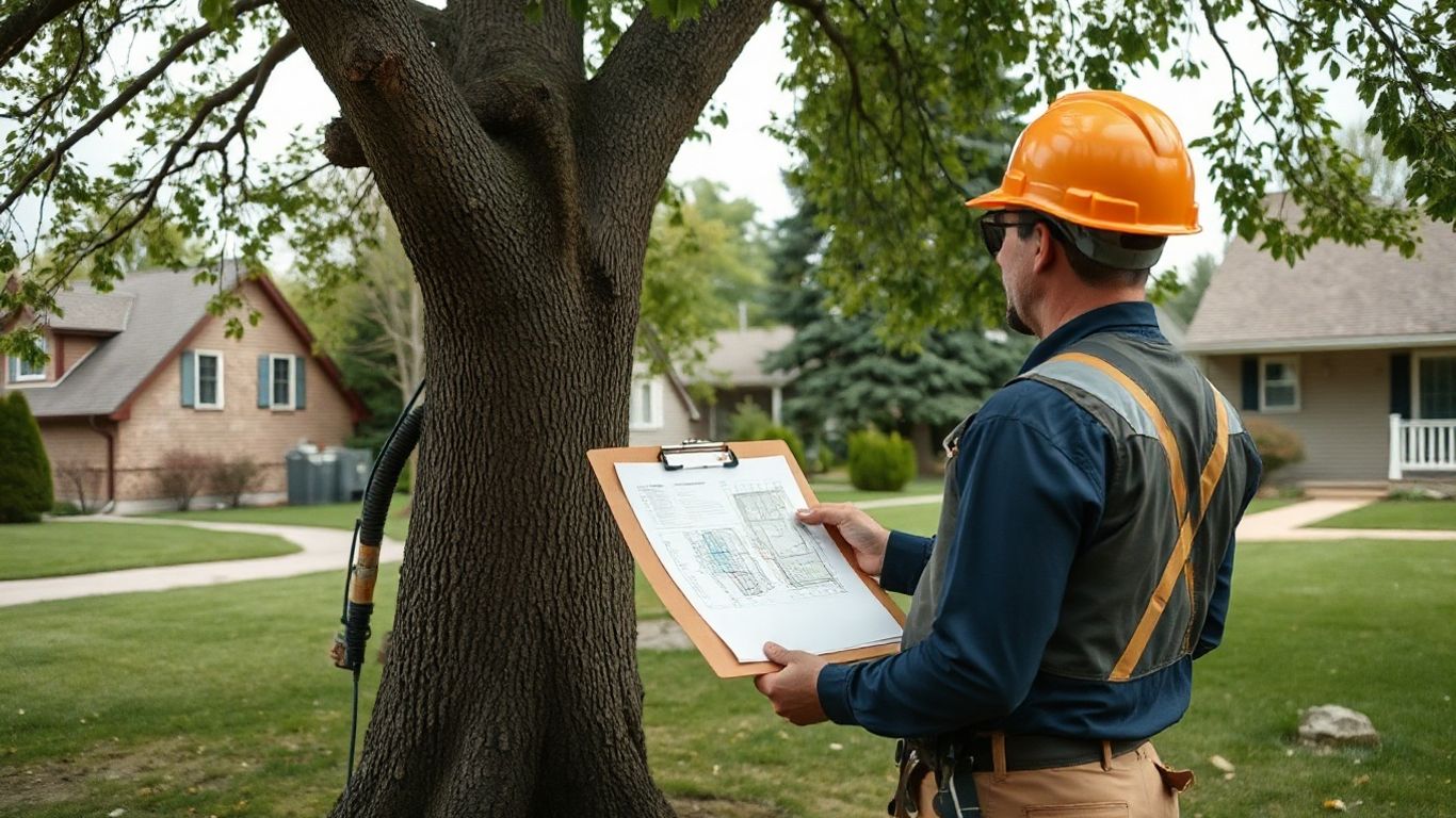 Ottawa Tree Protection Bylaw Property Inspection Guide Professional inspecting a protected tree on residential property under the Ottawa tree protection bylaw before tree removal.