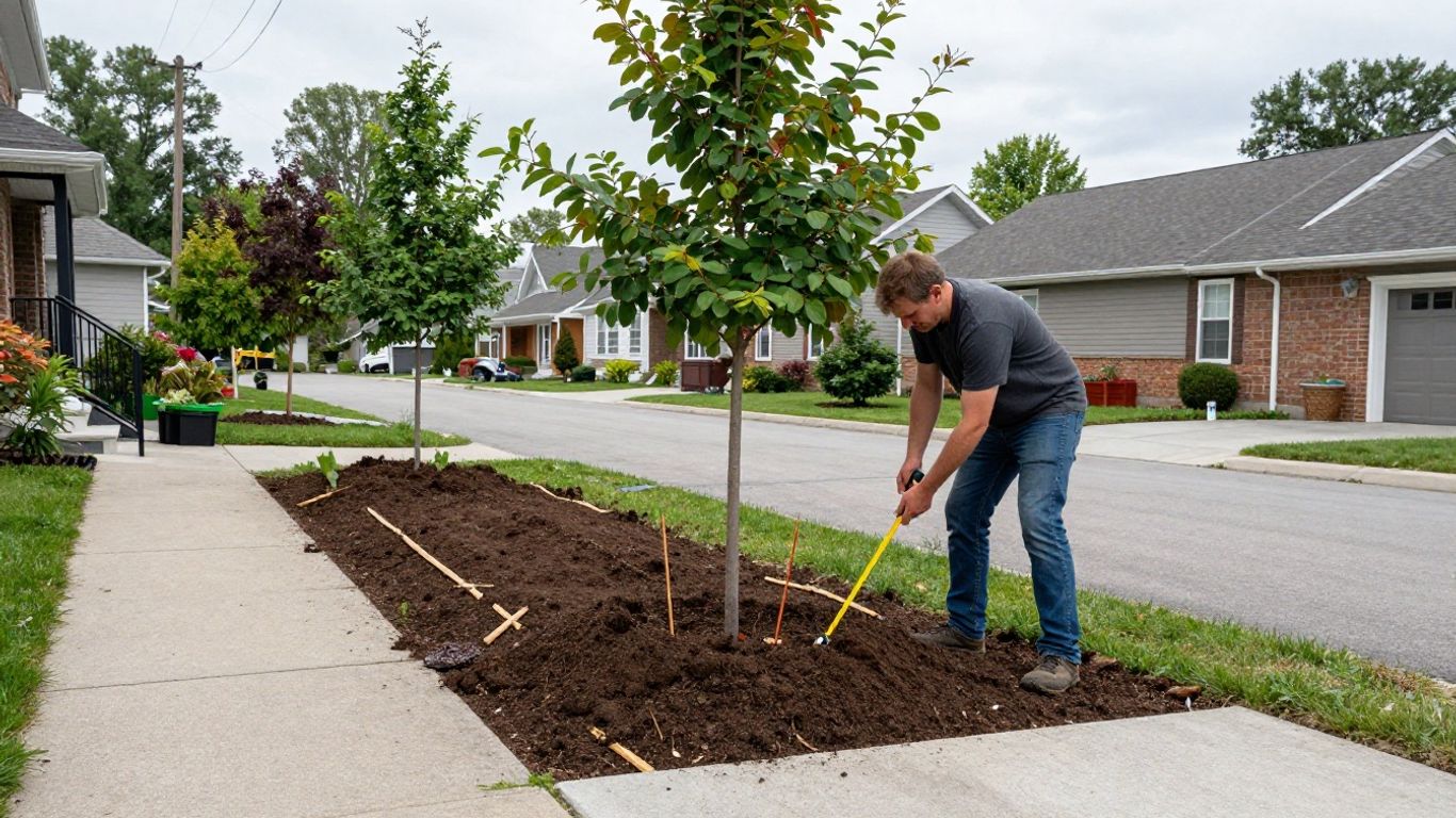 Landscape professional planting the best front yard tree for a residential property in Ottawa